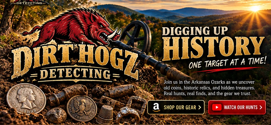 Dirt Hogz Razorback metal detecting treasure hunting concept in the Arkansas Ozarks